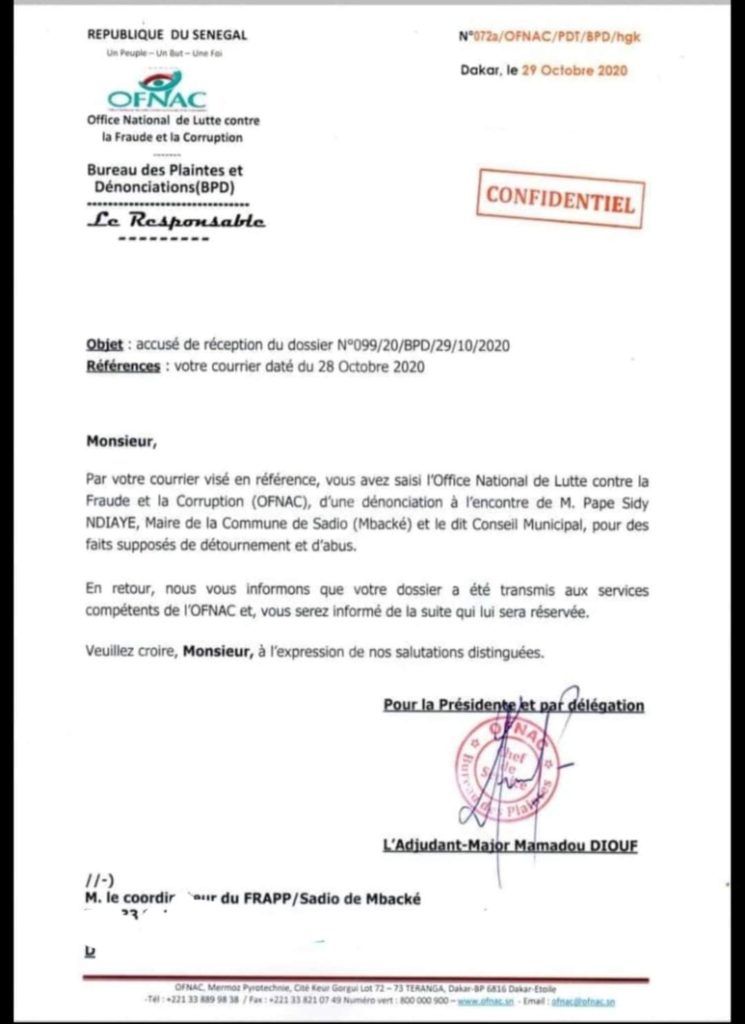 FB IMG 1606476324636 745x1024 - GESTION DE LA COMMUNE DE SADIO (M'BACKÉ) , détournement de deniers publics, la Frapp dépose une plainte contre le maire Pape Sidy Ndiaye