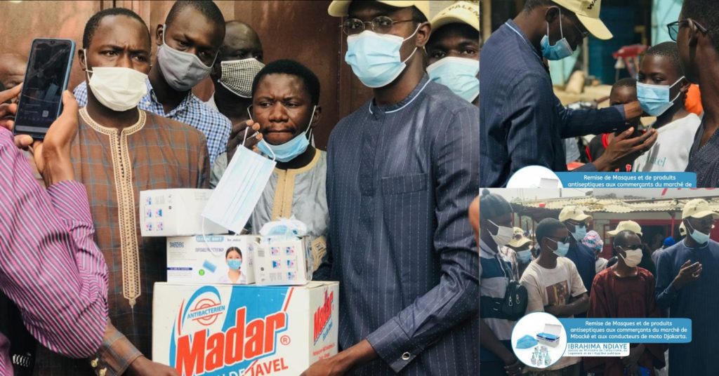 1614590334128 1024x536 - MBACKÉ / Lutte contre la covid19 : Ibrahima Ndiaye distribue 1500 masques et des produits antiseptiques aux commerçants et conducteurs de jakarta.